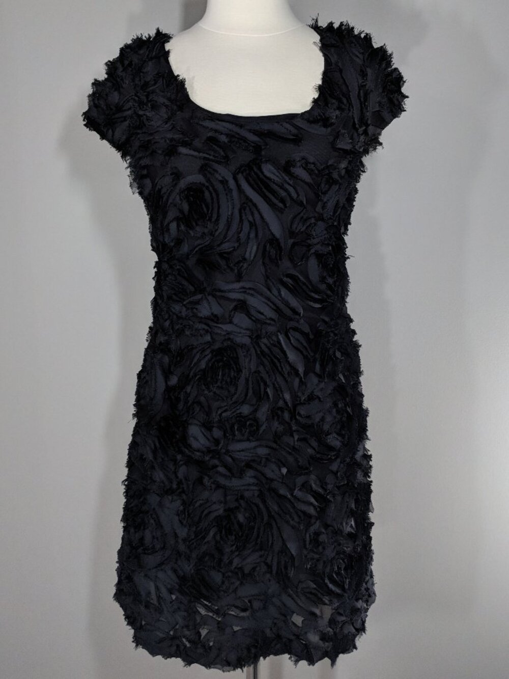 Vintage KAREN KANE Black Allover Mesh Roses Textured Dress Size XS